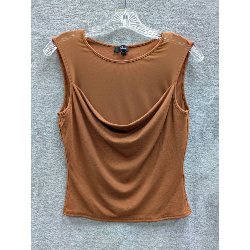 Chic Cowl Neck Tank Top Womens Medium Rust Brown Mesh Detail Lulus